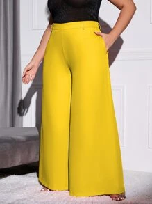 Double Crazy Plus Solid Wide Leg Trousers - Yellow - View 6