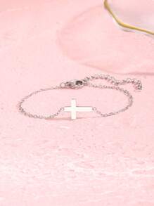 Girls Cross Decor Bracelet - Silver - View 1