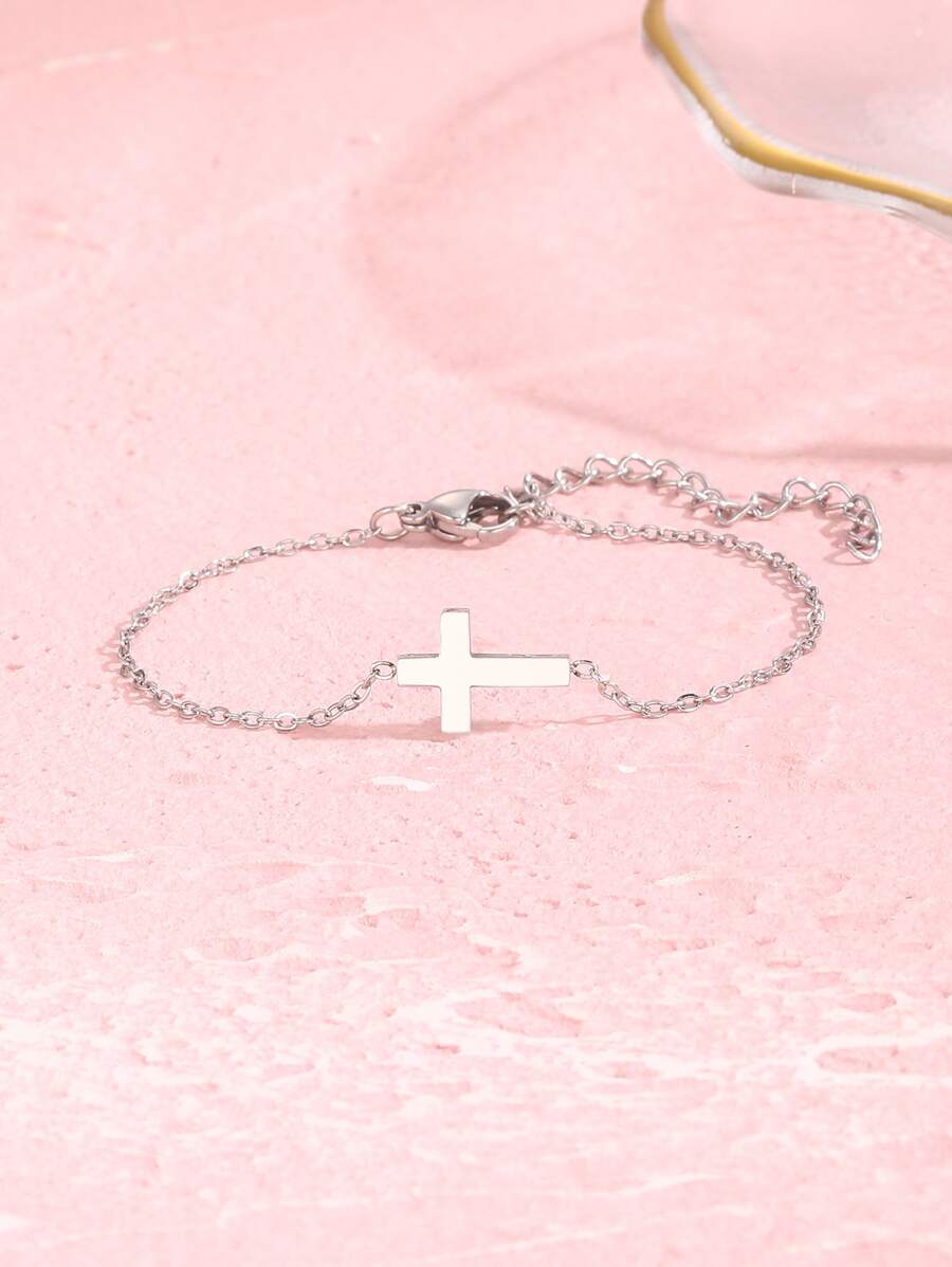 Girls Cross Decor Bracelet - Silver - View 1