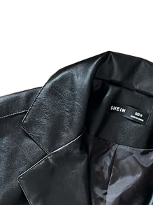 Manfinity Men Lapel Neck PU Leather Blazer - Black - View 4