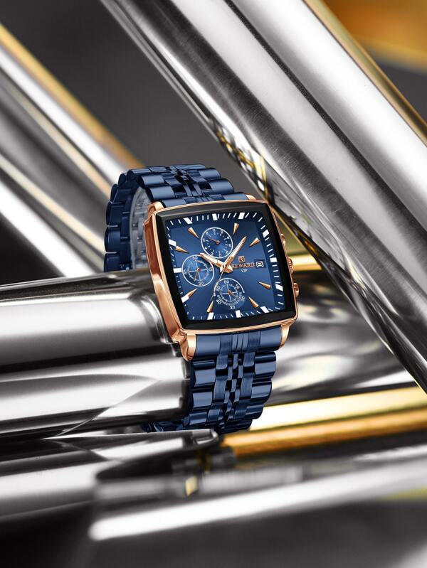 REWARD REWARD Men's Quartz Watch Business Fashion Style Timing Calendar Luminous Hands Multi-Functional Men Wristwatch High Quality Gift Classic Design Stainless Steel Watch Band