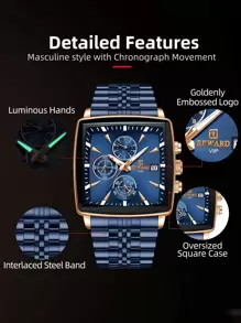 REWARD Men's Quartz Watch Business Fashion Style Timing Calendar Luminous Hands Multi-Functional Men Wristwatch High Quality Gift Classic Design Stainless Steel Watch Band