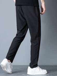 Manfinity Hombres Pantalones con estampado de letra de cintura con cordón - Negro - Ver 2