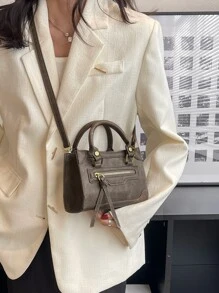 Mini Minimalist Square Bagcrossbody Bag,Shoulder Bag,HandbagVintage,Minimalist,CasualSolid ColorLightweight,Portablefor Women, Rookies & White-Collar Workers,For Teacher Gifts,For Girl,For Womangift Bag,Work ,Business,Commute,Perfect For Office,Shopping - Grey - View 7