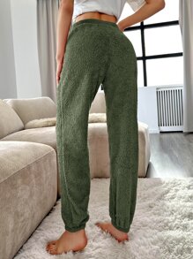 Solid Flannel Lounge Trousers - Army Green - View 2