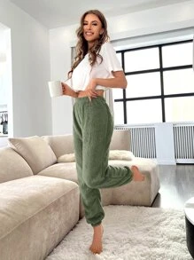 Solid Flannel Lounge Trousers - Army Green - View 3