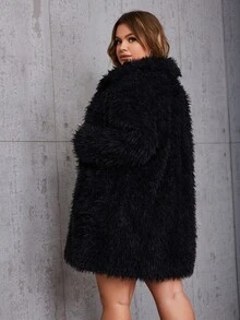 Eilly Bazar Plus Pocket Front Teddy Coat, For Winter - Black - View 2