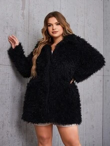 Eilly Bazar Plus Pocket Front Teddy Coat, For Winter - Black - View 5