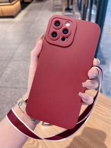 素色手機殼附帶繩子 - 酒紅色 - 查看 2