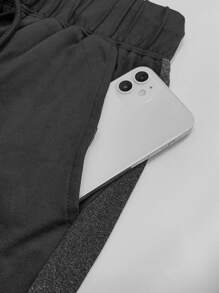 Men Letter Graphic Drawstring Waist Sports Trousers - Black - View 3