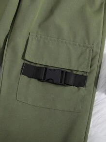 Girls Mock Neck Tee & Flap Pocket Cargo Trousers - Multicolor - View 5