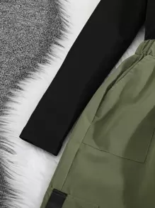 Girls Mock Neck Tee & Flap Pocket Cargo Trousers - Multicolor - View 6