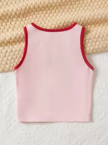 SHEIN Tank Tops & Camis Bé Gái Tương phản ràng buộc Lá thư Rau quả Giải trí - Màu Hồng baby - Xem 2