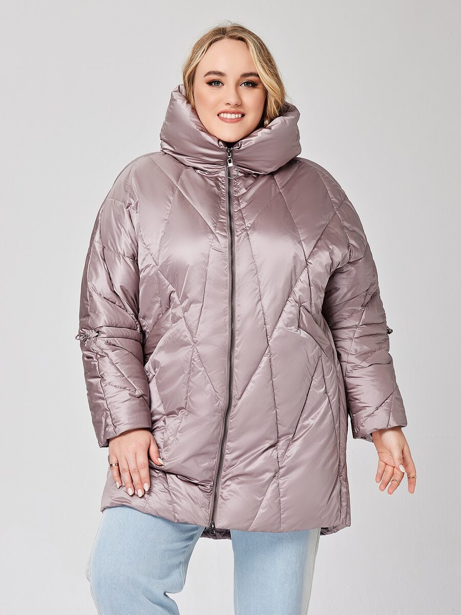 Abrigo acolchado con capucha y cremallera talla grande - Púrpura malva - Ver 1