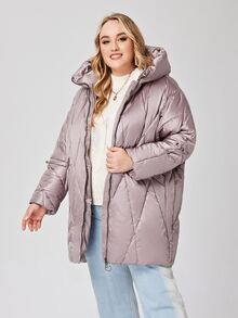 Abrigo acolchado con capucha y cremallera talla grande - Púrpura malva - Ver 3