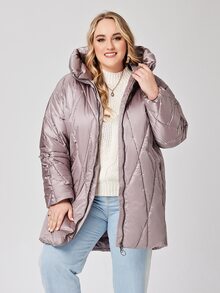 Abrigo acolchado con capucha y cremallera talla grande - Púrpura malva - Ver 5