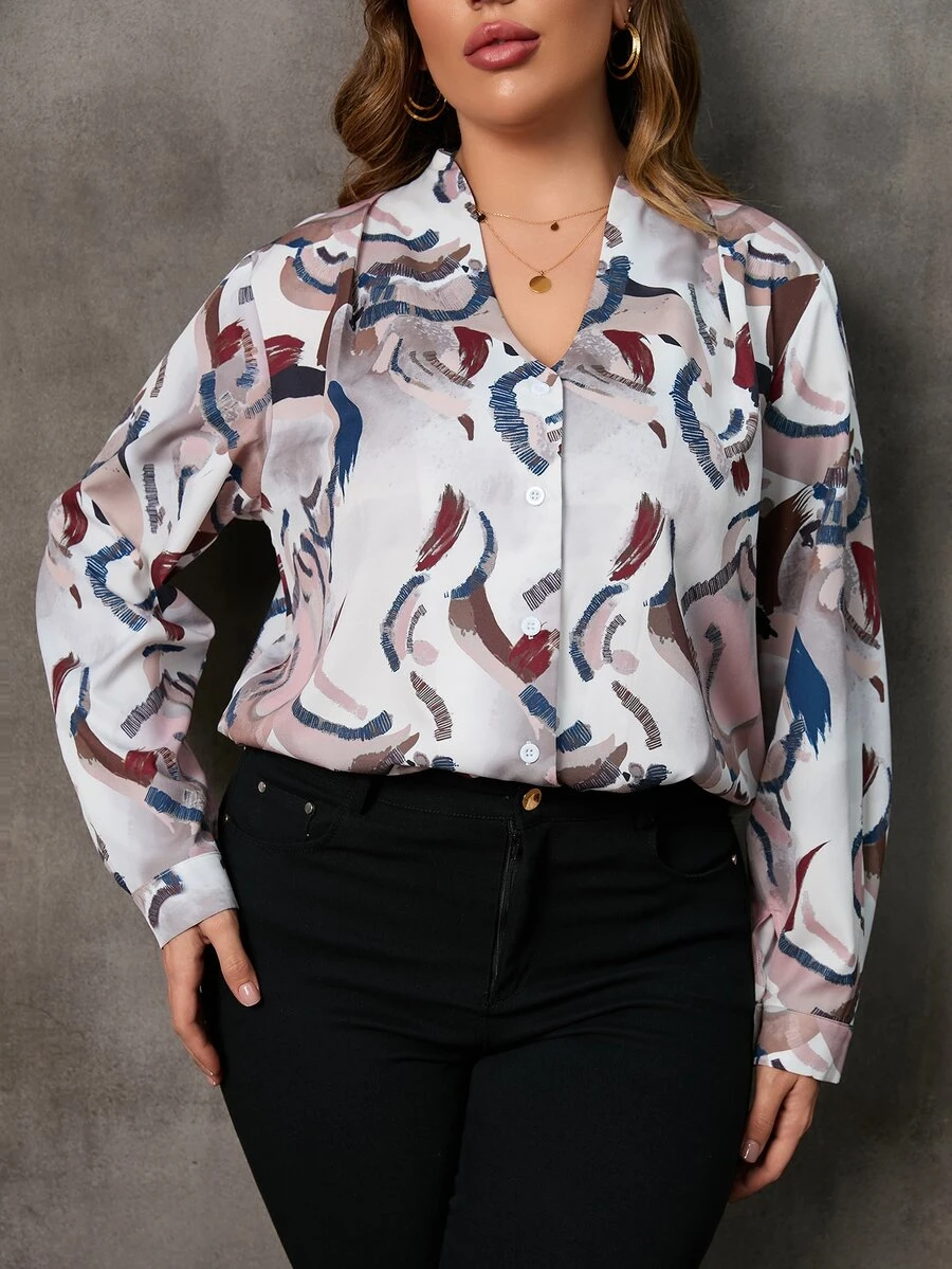 Celure Plus Allover Print Button Front Shirt - Multicolor - View 1