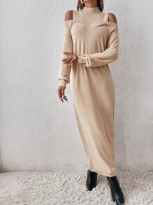 SHEIN Essnce Cold Shoulder Jumper Dress Without Belt - Apricot - View 3