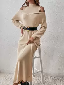 SHEIN Essnce Cold Shoulder Jumper Dress Without Belt - Apricot - View 4