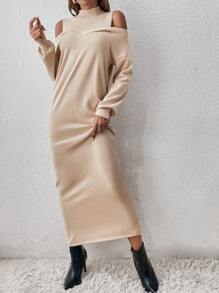 SHEIN Essnce Cold Shoulder Jumper Dress Without Belt - Apricot - View 5