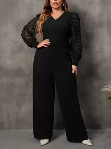 SHEIN Clasi Plus Swiss Dot Lantern Sleeve Jumpsuit - Black - View 2