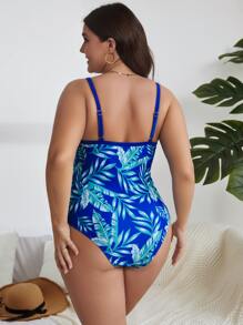 SHEIN Traje de baño de una pieza con estampado tropical, ideal para vacaciones de verano en la playa - Azul - Ver 2