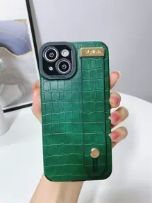 Green Wrist Strap High Quality PU Crocodile Grain TPU Soft Phone Case, Anti-Fall, Anti-Sweat, Anti-Fingerprint, Wear-Resistant, Non-Fading, Compatible With Iphone - Dark Green - View 2