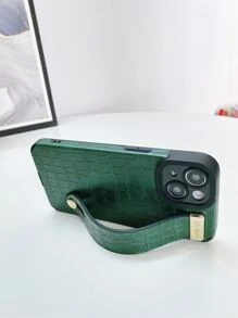 Green Wrist Strap High Quality PU Crocodile Grain TPU Soft Phone Case, Anti-Fall, Anti-Sweat, Anti-Fingerprint, Wear-Resistant, Non-Fading, Compatible With Iphone - Dark Green - View 5