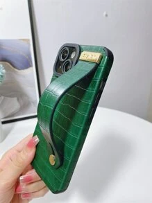 Green Wrist Strap High Quality PU Crocodile Grain TPU Soft Phone Case, Anti-Fall, Anti-Sweat, Anti-Fingerprint, Wear-Resistant, Non-Fading, Compatible With Iphone - Dark Green - View 6