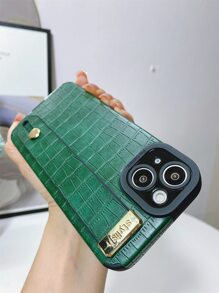 Green Wrist Strap High Quality PU Crocodile Grain TPU Soft Phone Case, Anti-Fall, Anti-Sweat, Anti-Fingerprint, Wear-Resistant, Non-Fading, Compatible With Iphone - Dark Green - View 7