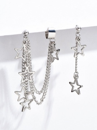 Star Decor Mismatched Drop Earrings