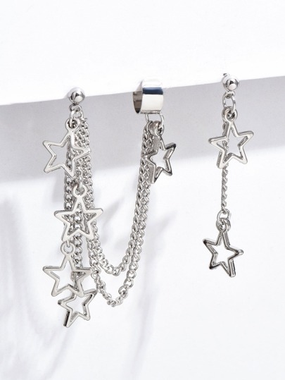 Star Decor Mismatched Drop Earrings