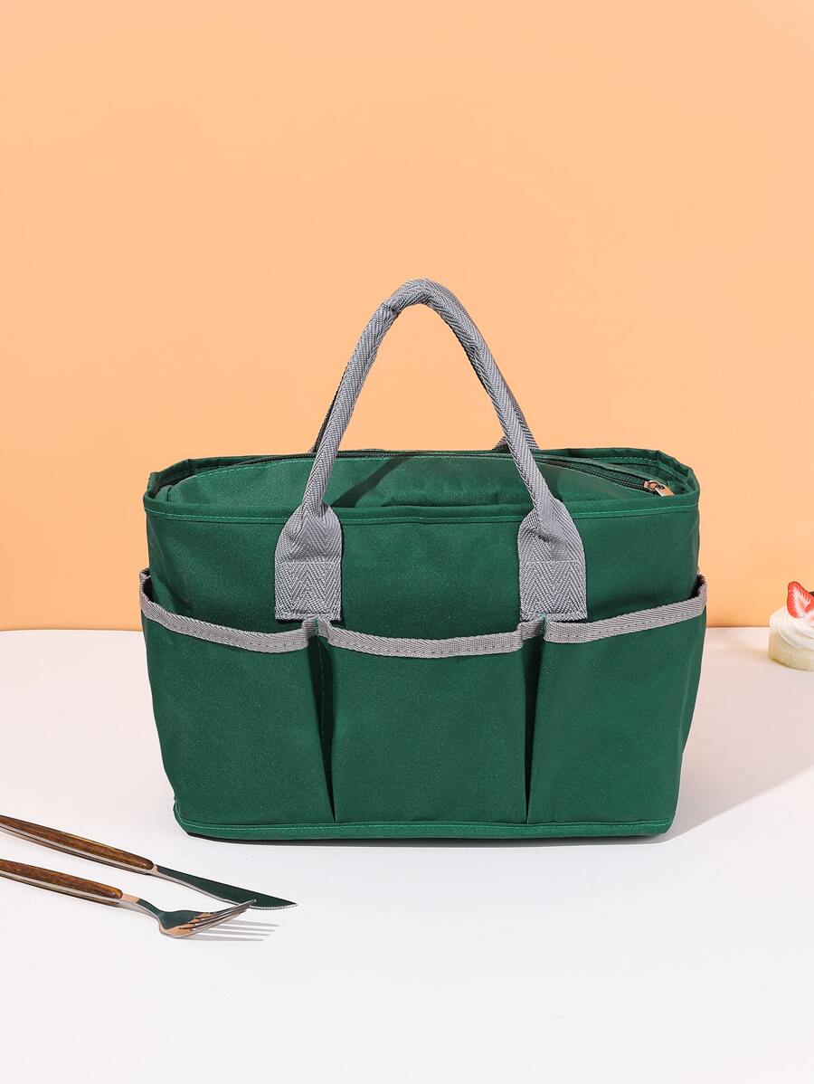 1pc Contrast Binding Lunch Bag - Army Green - View 1