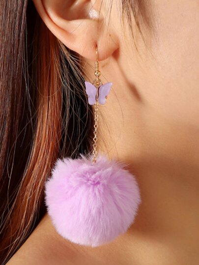 1pair Butterfly Shaped Plush Ear Stud & Dangle Earrings