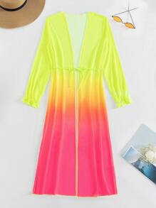 SHEIN Swim Summer Beach Ombre Mesh Tie Front Kimono - Multicolor - View 3