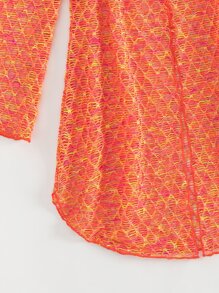 SHEIN Swim 夏季海灘三入組連頸三角比基尼套裝和地形圖印花和服泳衣 - 橘色 - 查看 7