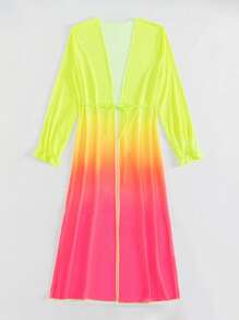 SHEIN Swim Summer Beach Ombre Mesh Tie Front Kimono - Multicolor - View 5