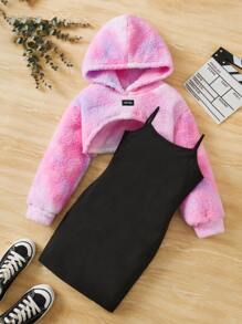 SHEIN 女孩高低下擺連帽衫和吊帶連衣裙 - 彩色 - 查看 1