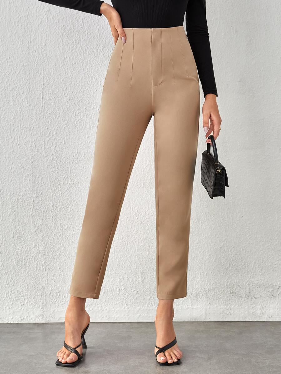 SHEIN Tall High Waist Slant Pocket Trousers - Khaki - View 1