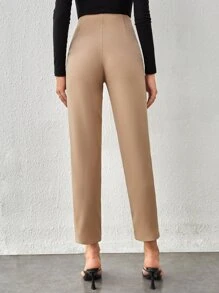 SHEIN Tall High Waist Slant Pocket Trousers - Khaki - View 2