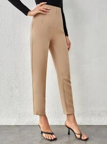 SHEIN Tall High Waist Slant Pocket Trousers - Khaki - View 5