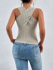 Criss Cross Halter Top - Khaki - View 5