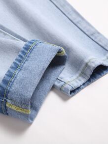 男士破洞修身直筒牛仔裤 - 淺色水洗藍 - 查看 5