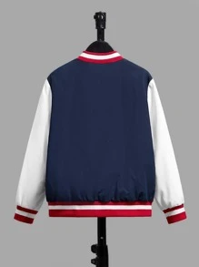 SHEIN 男童撞色拼貼細節保暖襯裡校服夾克 - 彩色 - 查看 2