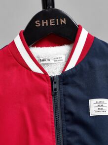 SHEIN 男童撞色拼貼細節保暖襯裡校服夾克 - 彩色 - 查看 3