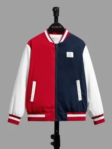 SHEIN 男童撞色拼貼細節保暖襯裡校服夾克 - 彩色 - 查看 4