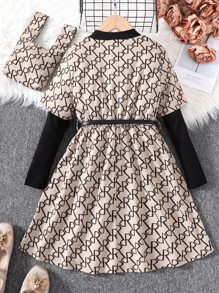 Girls Allover Print Mock Neck 2 In 1 Dress With Bag - Multicolor - View 2