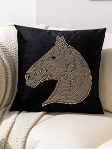 Rhinestone Horse Pattern Cushion Cover Without Filler - Black - View 5