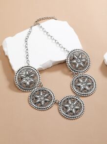 Flower Decor Necklace - Antique Silver - View 2