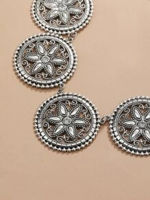 Flower Decor Necklace - Antique Silver - View 4
